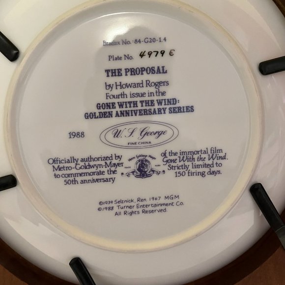 "GONE WITH THE WIND "The Proposal" COLLECTORS PLATE FRAMED 1988"--PREOWNED - Picture 4 of 4